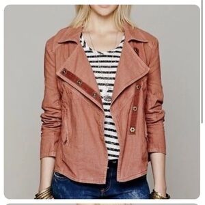 Free People Rosewood Linen Moto Jacket- Dusty Rose